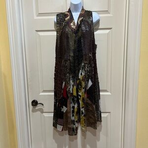 Dor Dor Couture Patchwork Crochet Cardigan Duster Womens L Y2K Boho Hippie